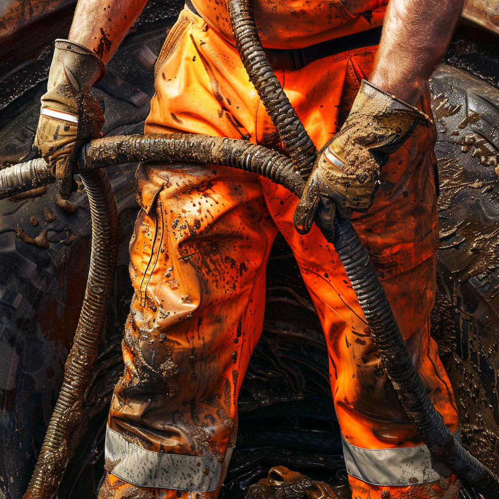 man holding a hose for septic pumping